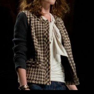 CAbi houndstooth mixer jacket faux fur collar, cotton wool blend, Style 978